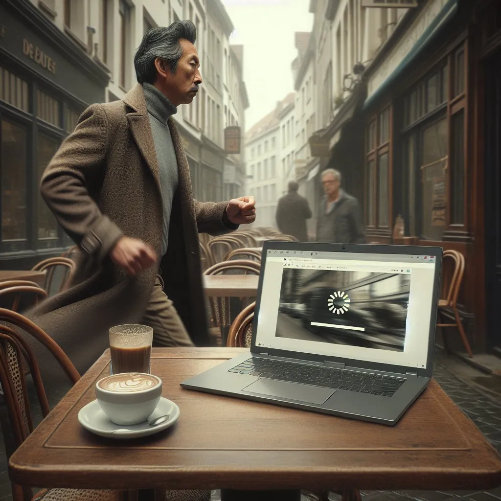 A person walking away from a slow-loading website