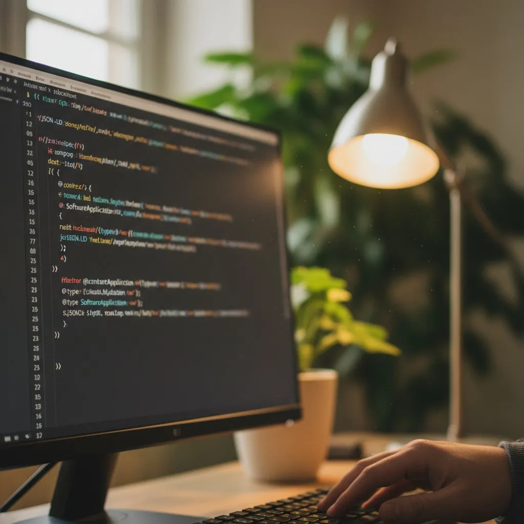 Developer implementing schema markup
